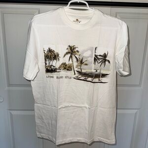 New Living Island Style Men's T-shirt "Island Shores Palm trees Rowboat Vacation